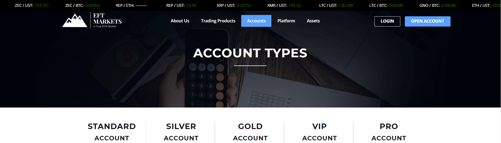 EFT Markets account types