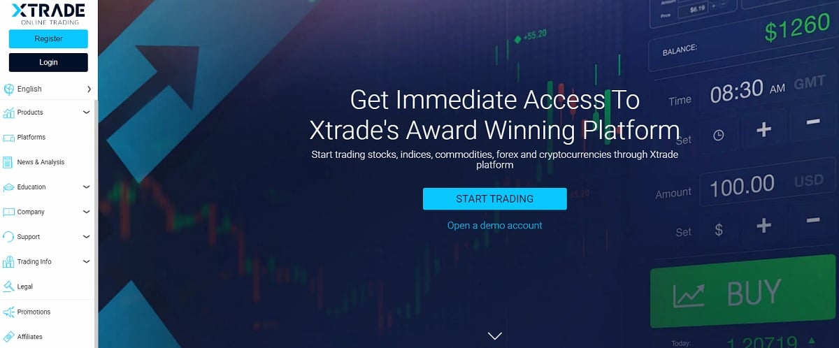Xtrade homepage