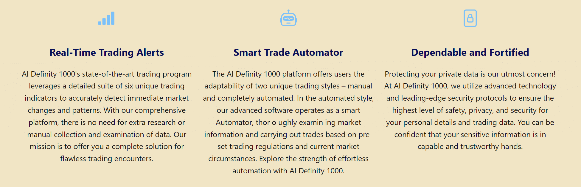 AI Definity 1000 trading platform