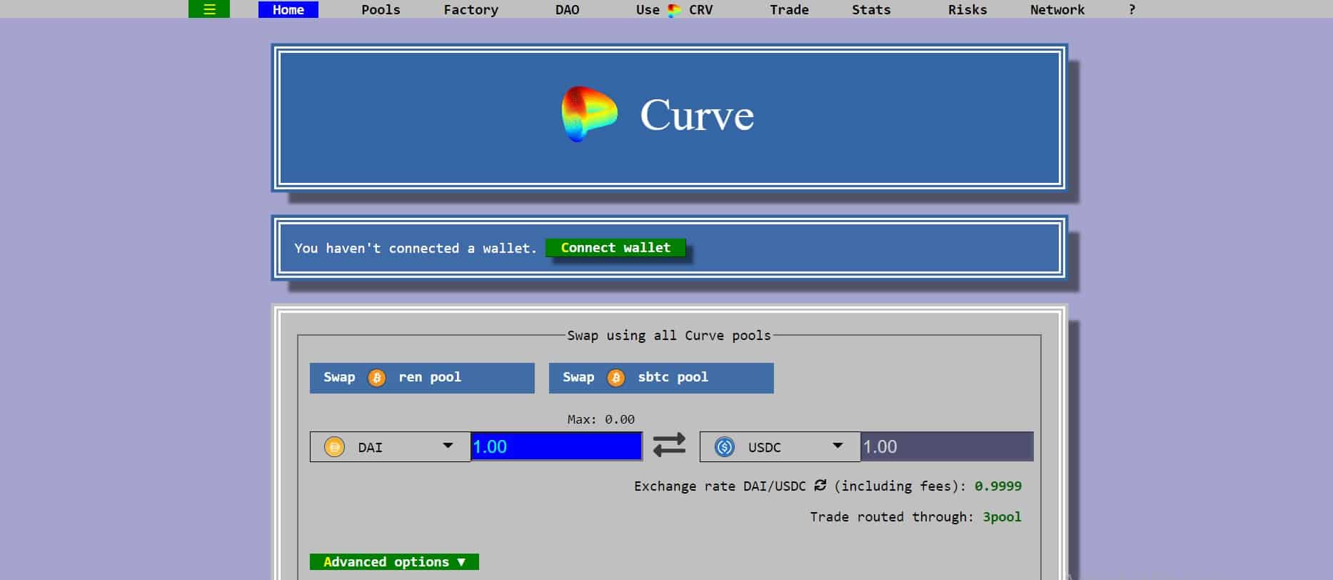 Curve Finance website