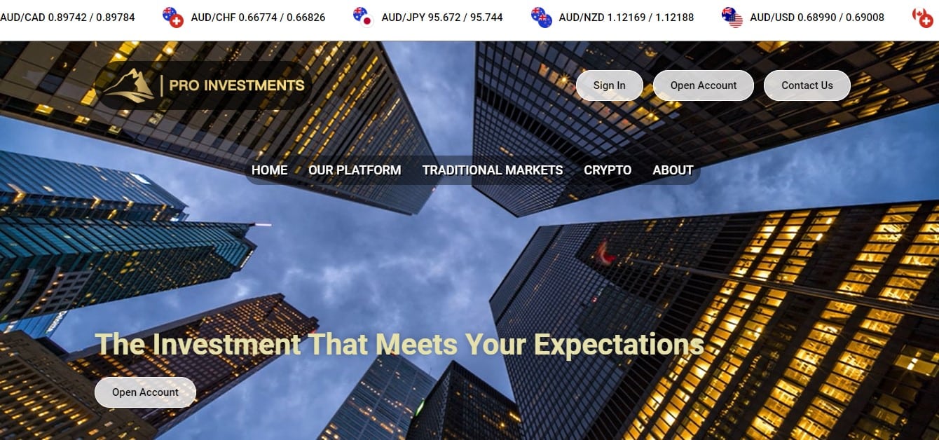 Pro Investments website